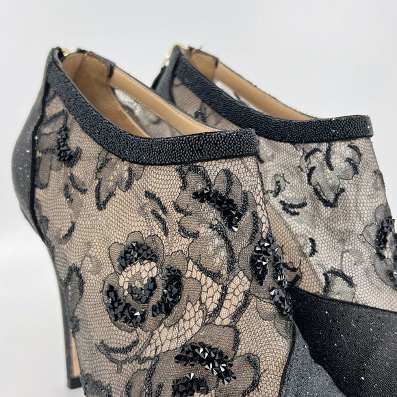 VALENTINO 39 US 9  Lace Crystal Nude Black Booties Stiletto Box and Dust Cover - Picture 9 of 16